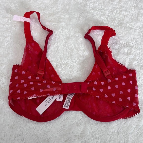 Victorias Secret Women's Tease Hearts Unlined Demi Bra Red Pink 32DDD NWT - Picture 6 of 12